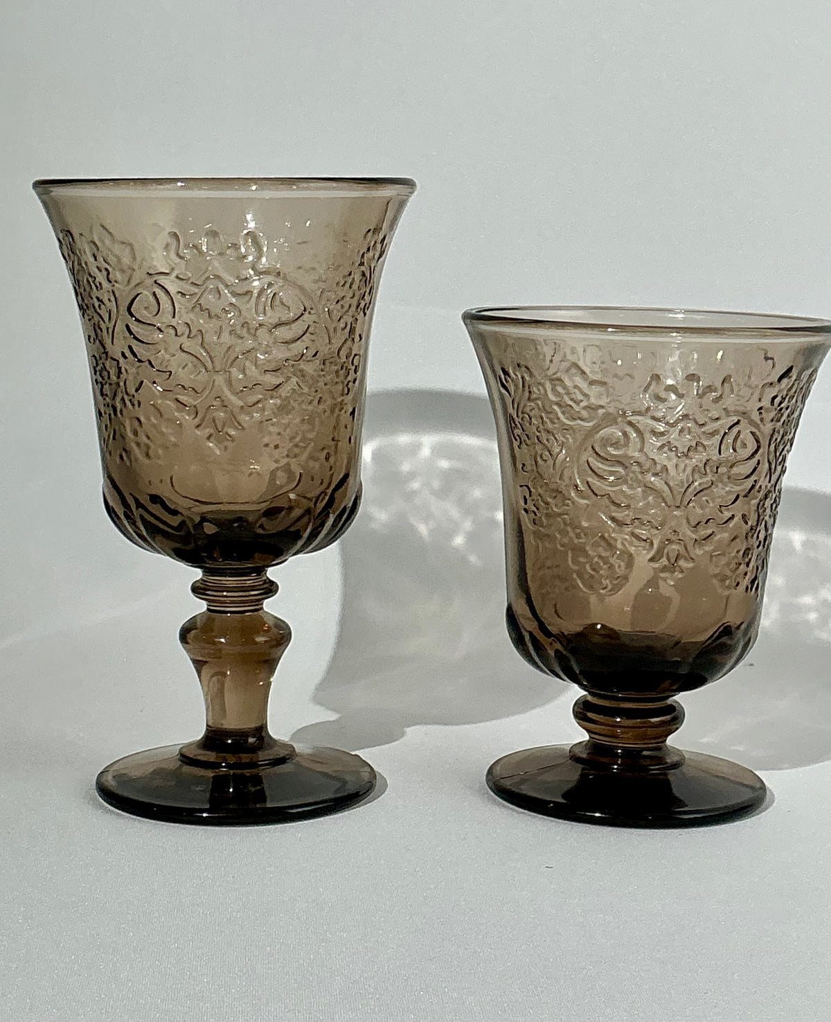 La Rochère Amboise Moka Pressed Glass Set of 2 – Wine Glass or Tumbler – Vintage French Glassware