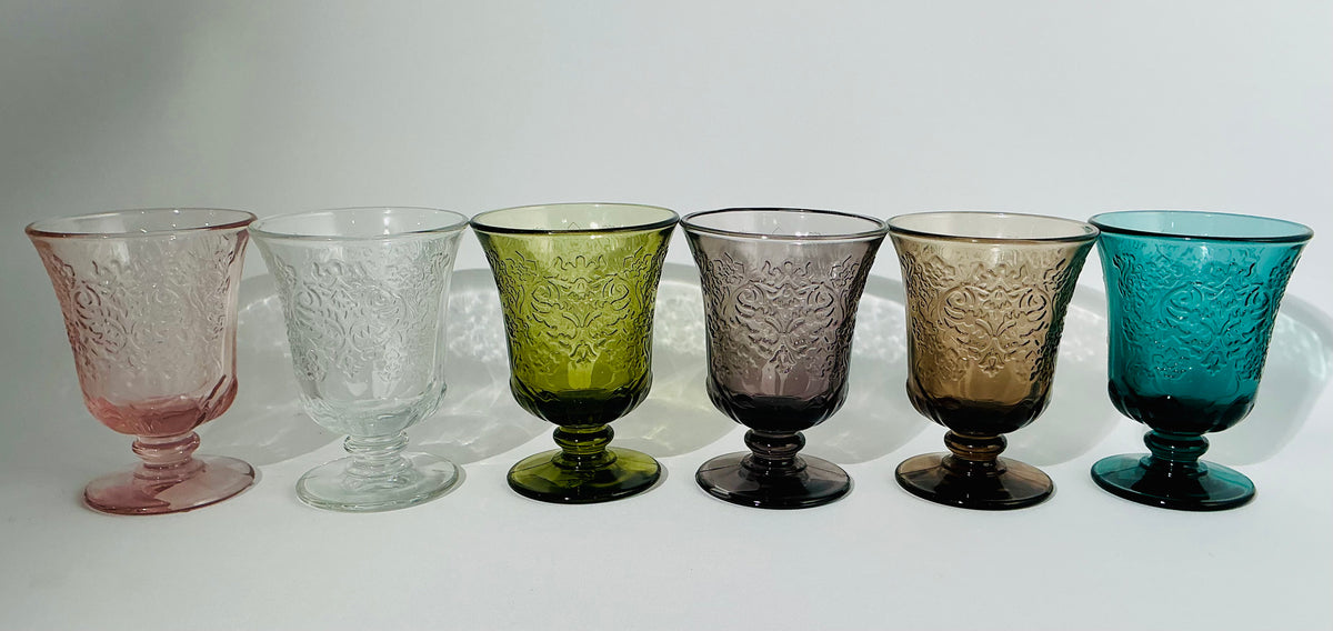 La Rochère Amboise Moka Pressed Glass Set of 2 – Wine Glass or Tumbler – Vintage French Glassware