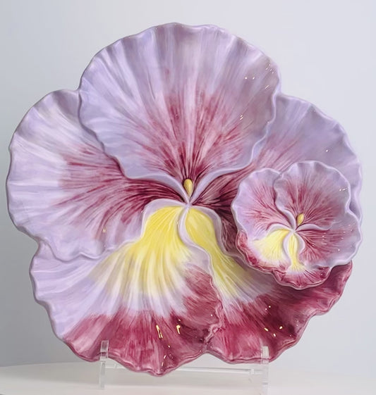 CornerRuby Garden Collection Pansy Flower Ceramic Plate | Purple Decorative Dish